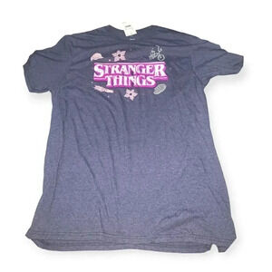 Stranger Things Blue T-Shirt with Pink Logo Sz Large Adult NEW NWT